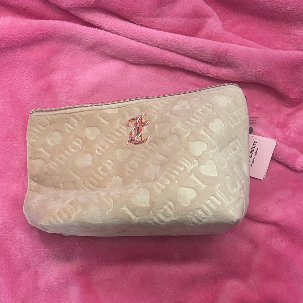 Juicy Couture Beige Cosmetic Bag with Pink Accents